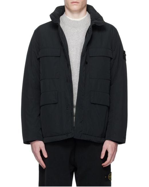 Stone Island Black Logo Patch Zip-Up Padded Jacket for men
