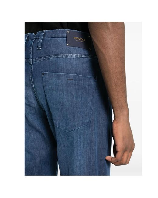 Incotex Blue Logo-Patch Tapered Jeans for men