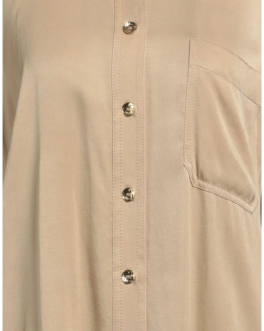 Ganni Natural Solid Satin Long Sleeve Shirt
