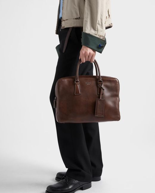 Prada Brown Leather Work Bag for men