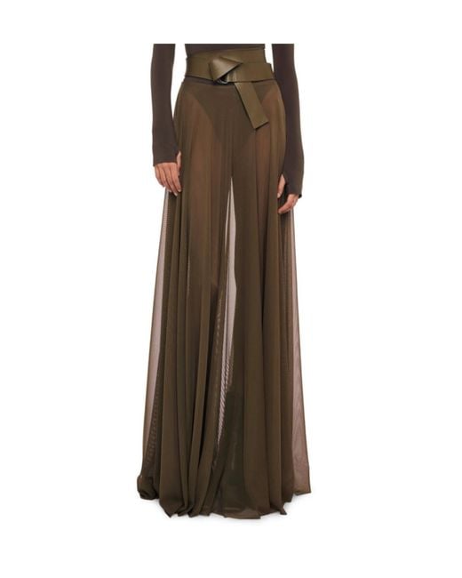 Norma Kamali Brown Pleated Semi-Transparent Skirt