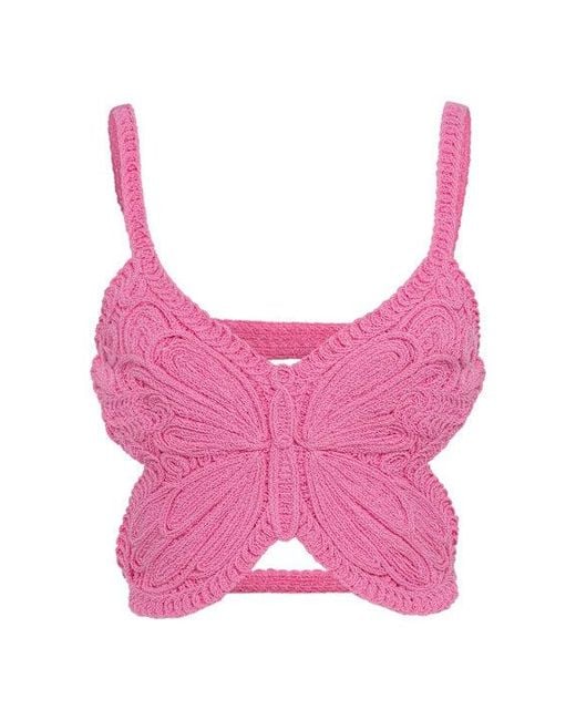 Blumarine Pink Butterfly Crop Top