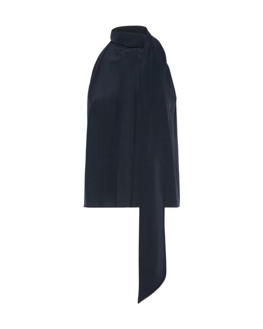 Max Mara Blue Pleated Silk Top