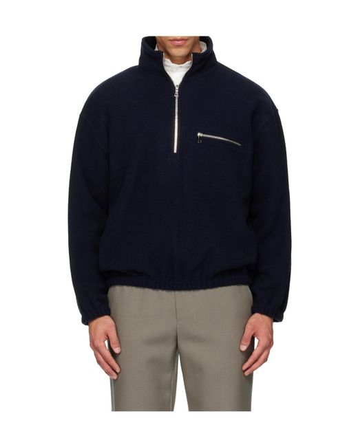 Rier Blue Half-Zip Fleece Sweatshirt for men