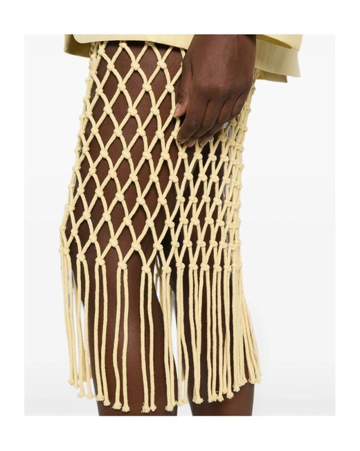 Frankie Shop Natural Fringed Knit Skirt