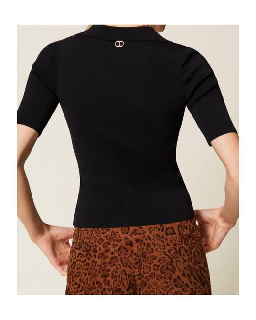 Twinset Black Button Embellished Polo Shirt