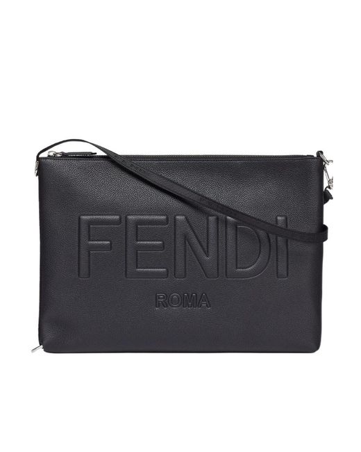 Fendi Black Logo-Embossed Zipped Pouch for men