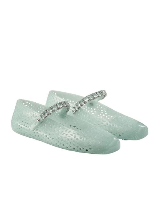 Jimmy Choo Green The Jelly Embellished Ballerina Flats