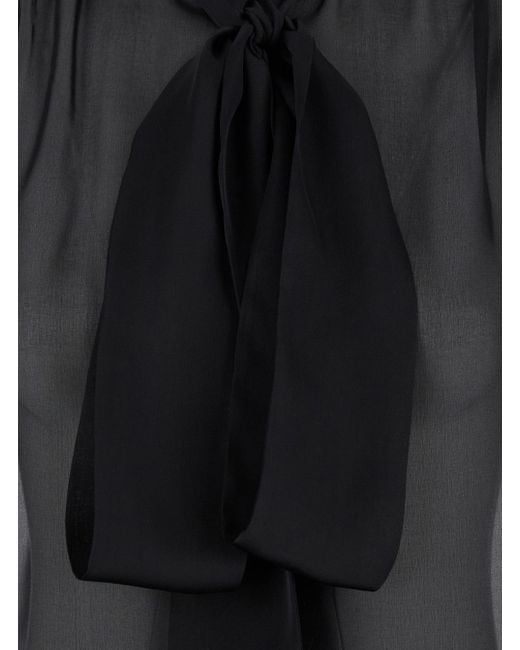 Saint Laurent Black Pussy-Bow Long-Sleeved Top