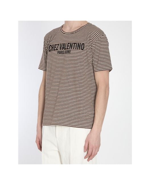 Valentino Gray Striped Crewneck T-Shirt for men