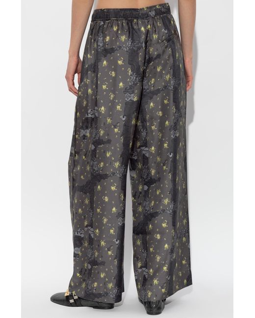 Ganni Gray Loose-Fit Printed Pants