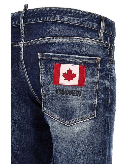DSquared² Blue Flag Patch Slim-Cut Jeans for men