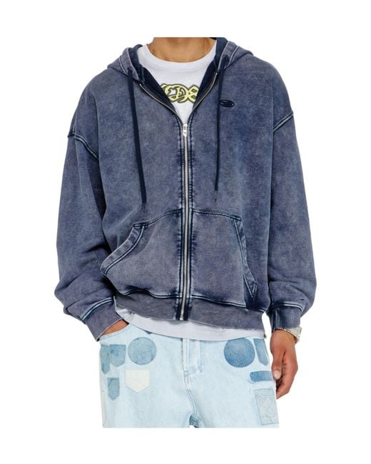DIESEL Blue Boxt-Hood-Zip-Den Sweater for men