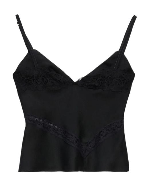 MSGM Black Lace Trim Camisole Top