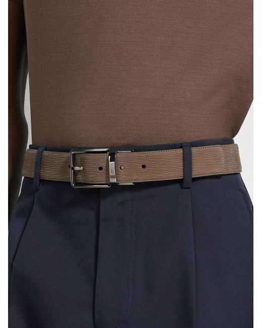 Zegna Brown Leather Textured-Buckle Belt for men