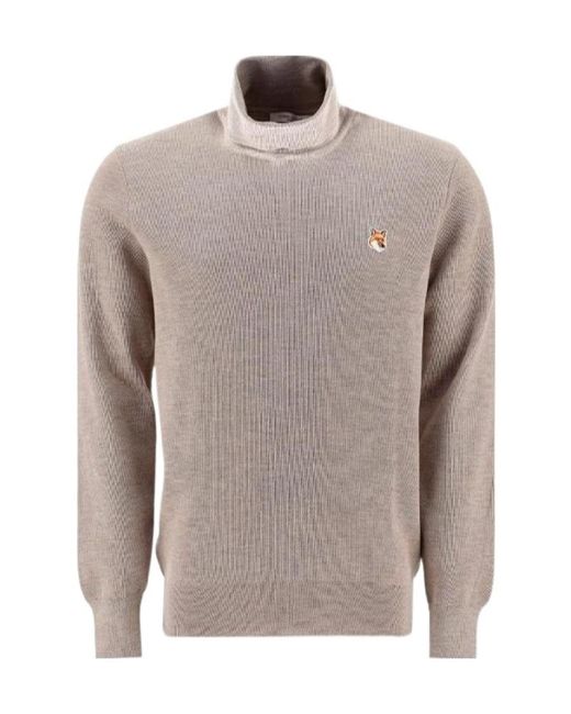 Maison Kitsuné Gray Roll-Neck Fine-Knit Jumper for men