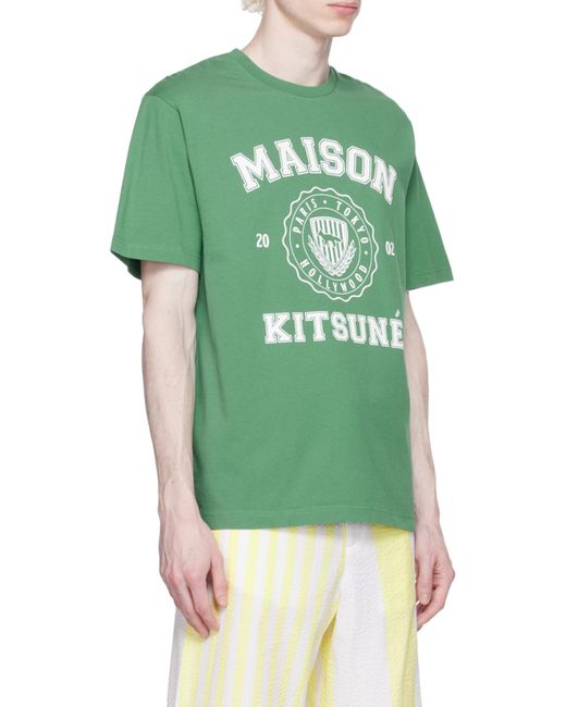 Maison Kitsuné Green Logo-Print Cotton T-Shirt for men