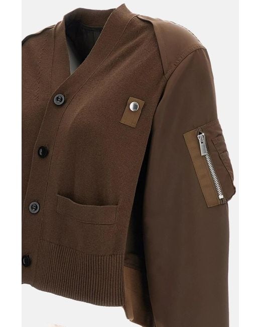 Sacai Brown V-Neck Bomber Jacket