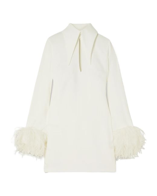 16Arlington White Michelle Feather-Trimmed Cutout Crepe Mini Dress