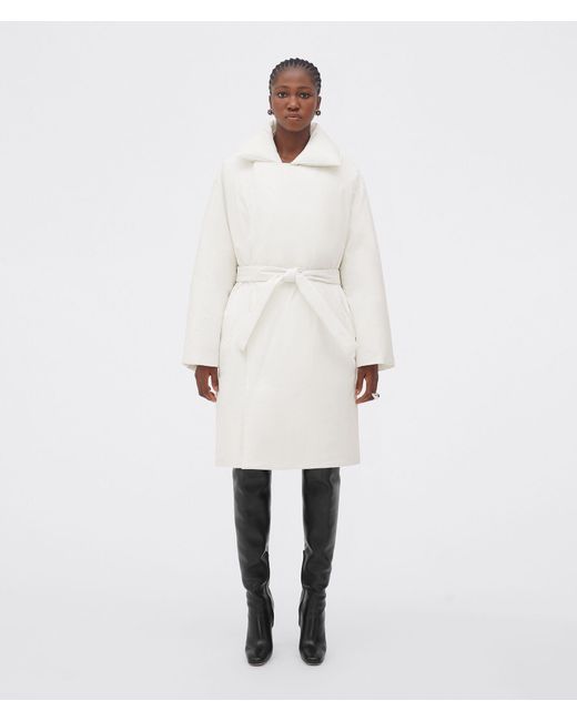 Bottega Veneta White Long Down Jacket With Belt