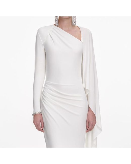 Self-Portrait White Jersey Drape Maxi Dress
