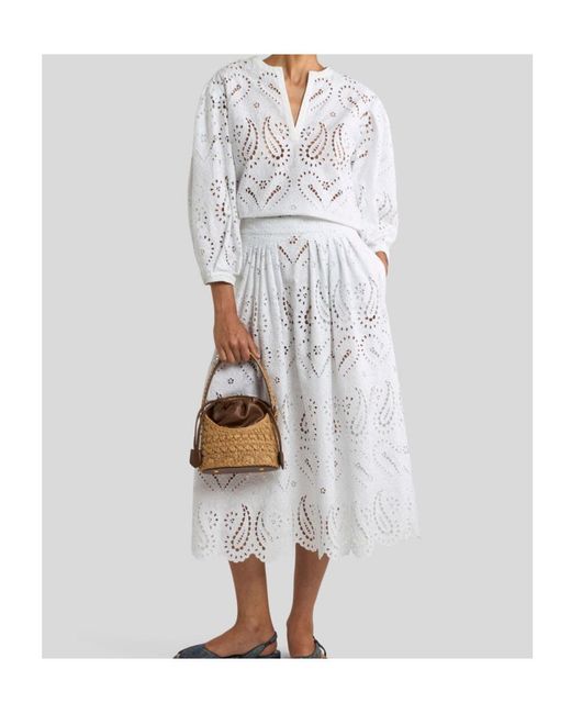 Etro White V-Neck Openwork Top