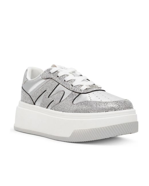 Steve Madden Gray Rhinestone-Embellished Platform Sneakers