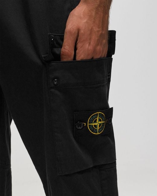 Stone Island Black Logo Patch Cargo Pants for men