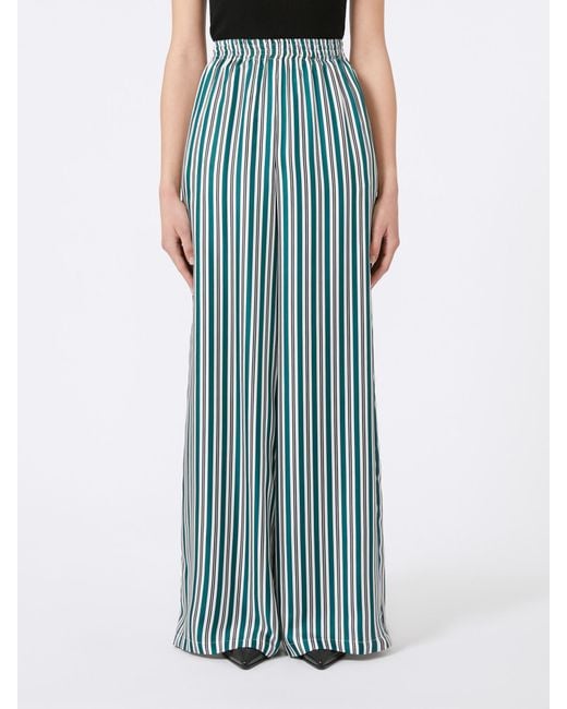 Max Mara Blue Wide-Fit Printed Silk Trousers