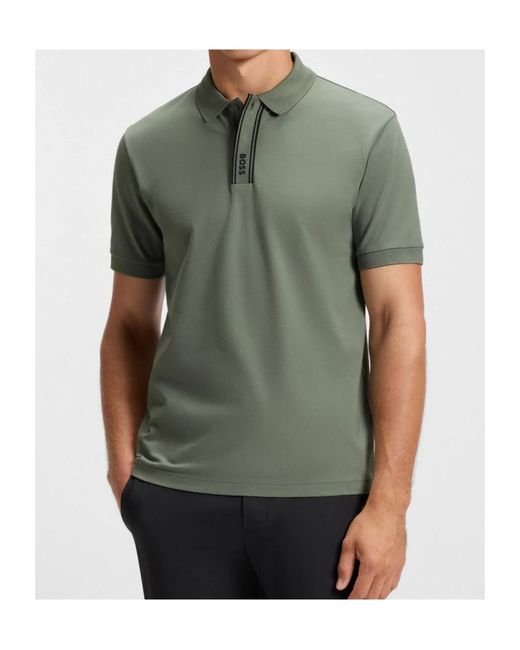 Boss Green Paddy Polo Shirt With Striped Placket And Logo for men