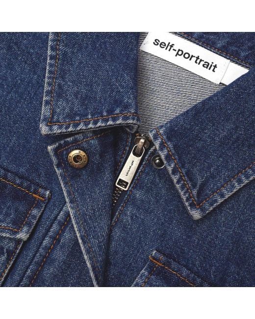 Self-Portrait Blue Denim Utility Cropped Jacket
