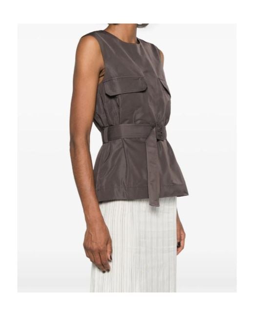 P.A.R.O.S.H. Brown Sleeveless Belted Top