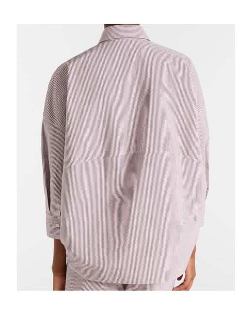 Brunello Cucinelli Purple Striped Cotton-Blend Top