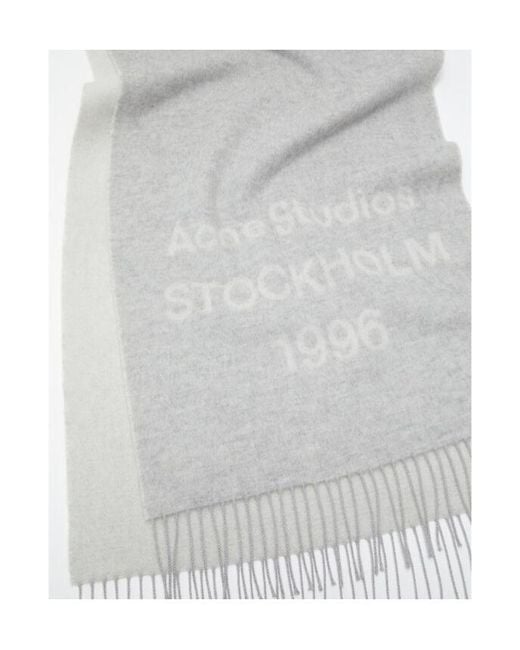 Acne White Logo Jacquard Fringed Scarf for men