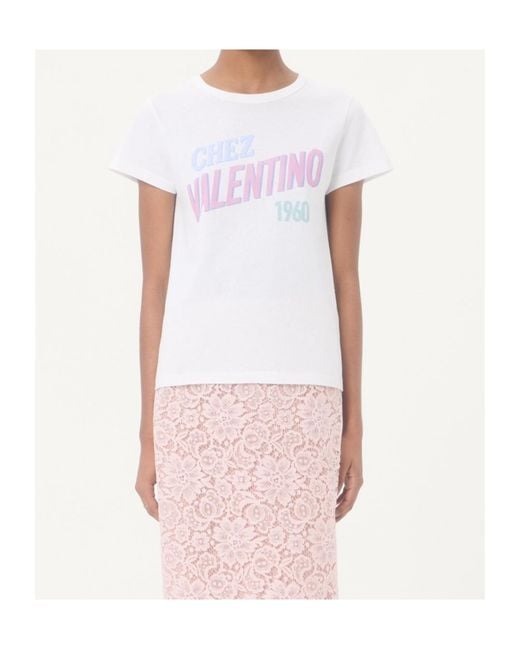 Valentino White Chez 1960 Printed Crewneck T-Shirt