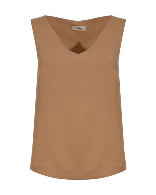 Herno Brown V-Neck Sleeveless T-Shirt