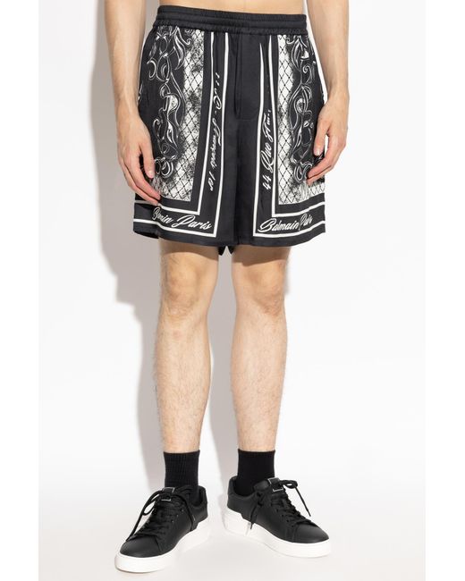 Balmain Black Printed Foulard Pyjama Shorts for men