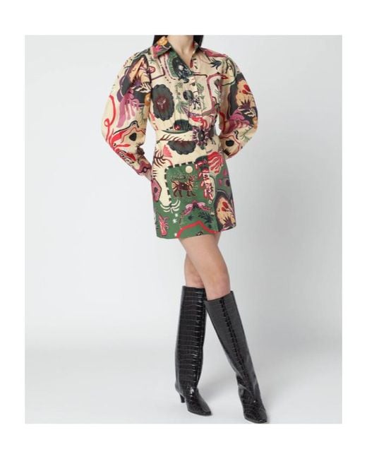 Farm Rio Red Beaded Belted Printed Dress