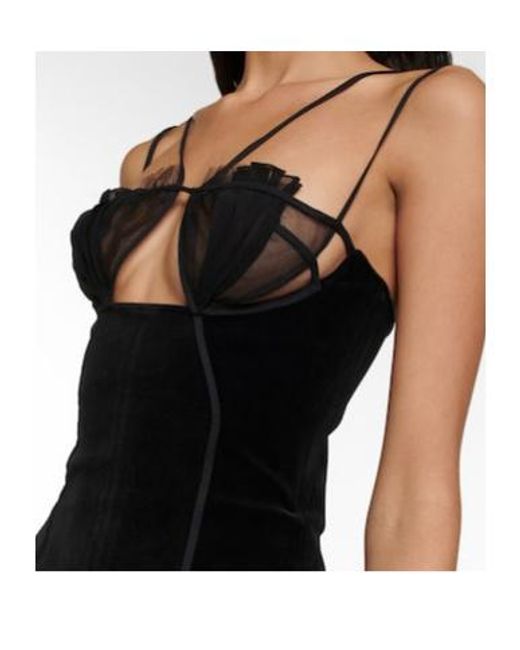 Nensi Dojaka Black Cutout Velvet And Mesh Minidress