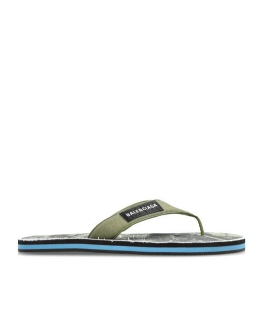 Balenciaga Green Logo Patch Thong Sandals for men