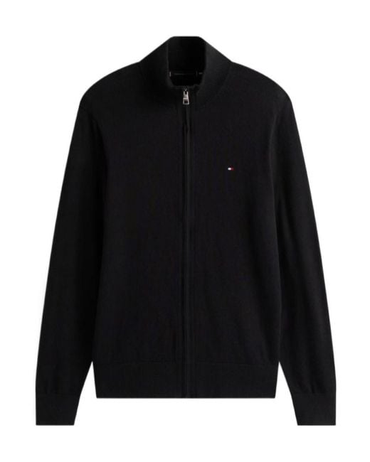 Tommy Hilfiger Black Embroidered-Logo Zip-Up Jumper for men