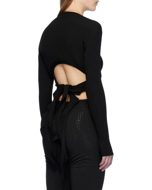 Versace Jeans Black Ruffled Ribbed-Knit Cropped Top