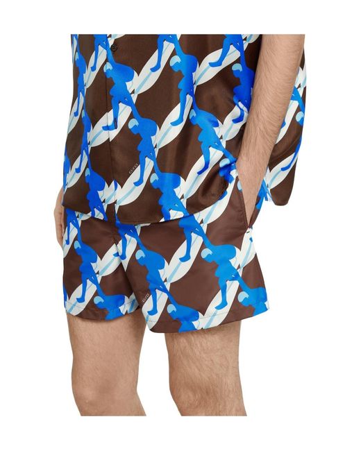 Gucci Blue Graphic Printed Swim Shorts for men