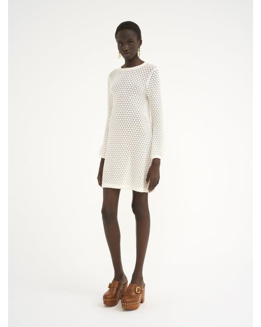 Chloé White Pointelle-Knit Mini Dress