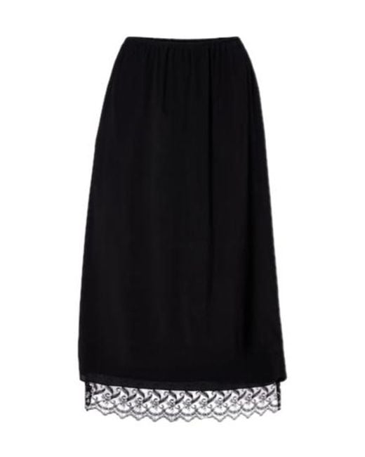 Simone Rocha Black Lace-Trimmed Crêpe De Chine Midi Skirt