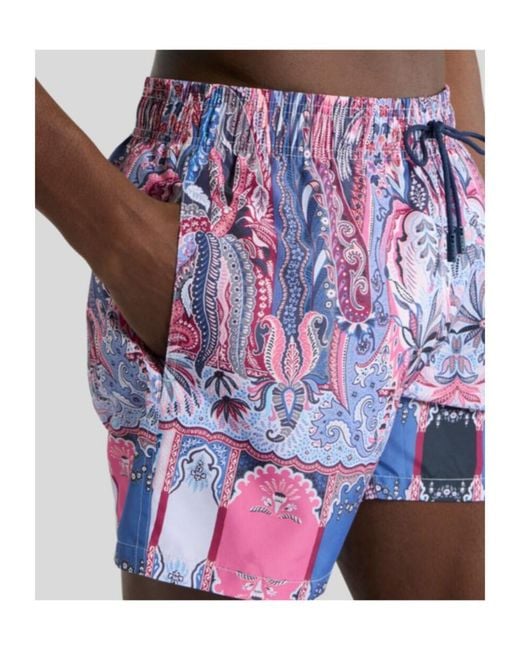 Etro Blue Swimsuit With Placed Floral Paisley Print for men