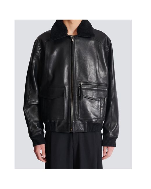 Balmain Black Aviator Zip-Up Bomber Jacket for men
