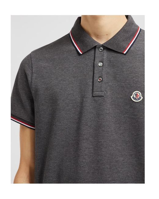 Moncler Gray Logo Patch Short-Sleeved Polo Shirt for men