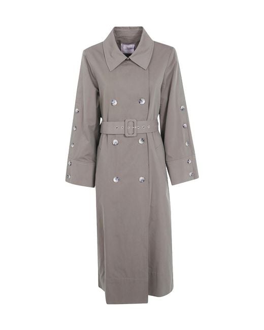 Twinset Gray Double-Breasted Long-Sleeve Trench Coat