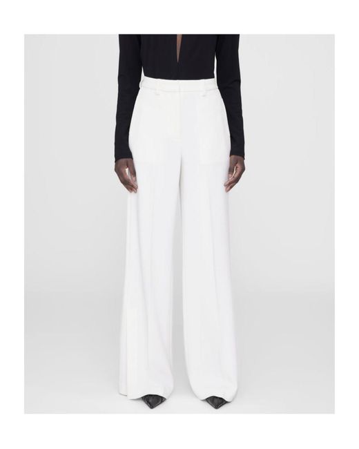 Anine Bing White Lyra Pressed-Crease Tailored Trousers